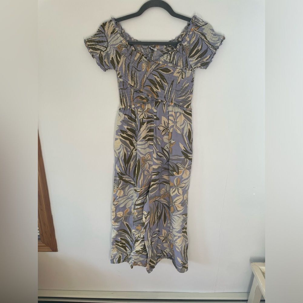 Patrons Of Peace Romper Jumpsuit Smocked Top Wide Leg Sz XS Cottagecore Boho